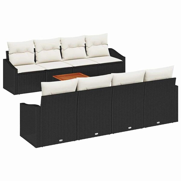 vidaXL Ensemble de canapé de jardin avec coussin 9 Pièces Noir Poly rotin