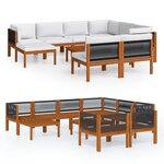 vidaXL Salon de jardin 10 Pièces avec coussins Crème Bois d'acacia solide