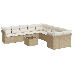 vidaXL Salon de jardin 11 Pièces avec coussins beige résine tressée