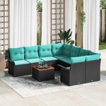 vidaXL Ensemble de canapé de jardin 9 Pièces Noir Poly rotin