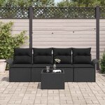 vidaXL Ensemble de canapé de jardin avec coussin 5 Pièces Noir polyrotin