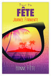 Carte Bonne Fête Journée Farniente avec Enveloppe - Affichette Mini Posters Format 17x11 5cm - Prénom Vive Saint Nicolas Sainte Catherine Lunettes Soleil Paradis île Palmier Rétro Vintage
