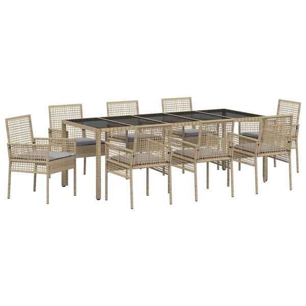 vidaXL Ensemble de salle à manger pour jardin 9 Pièces Beige polyrotin