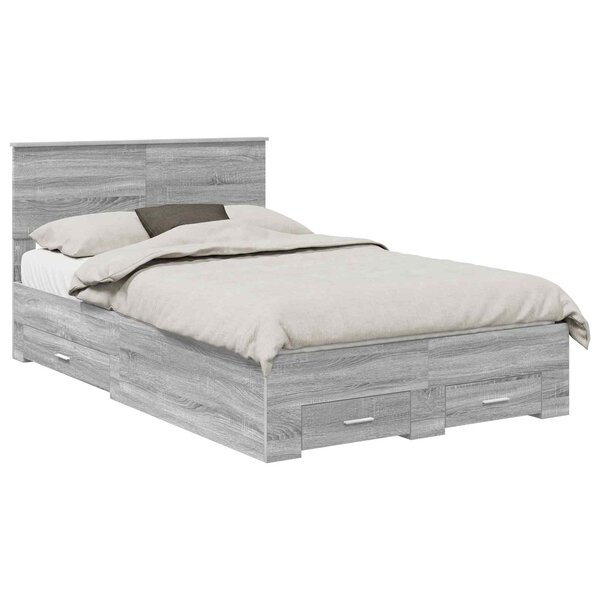 vidaXL Cadre de lit Gris Sonoma 135 x 190 cm Bois d'ingénierie