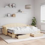 vidaXL Lit de jour avec gigogne et tiroirs crème 80x200 cm tissu