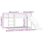vidaXL Lit superposé sans matelas avec toboggan et rideaux 90x190 cm