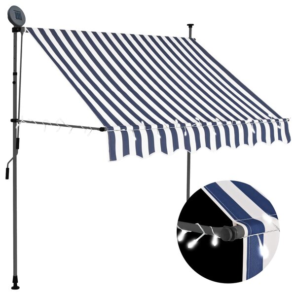 vidaXL Auvent manuel rétractable avec LED 200 cm Bleu et blanc