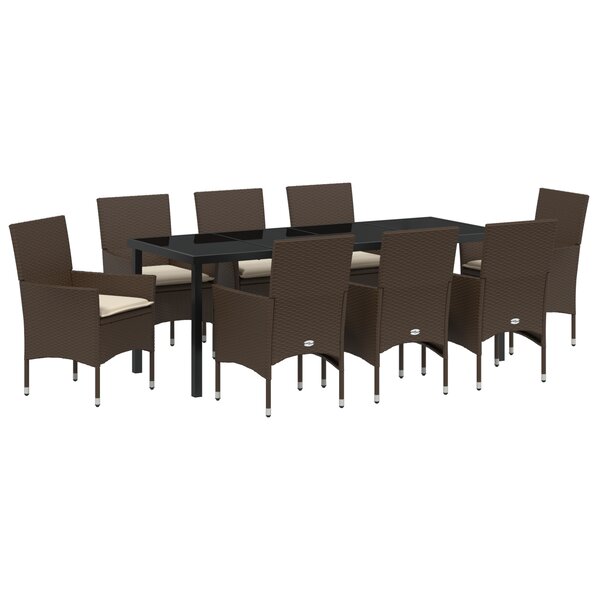 vidaXL Ensemble de salle à manger de jardin 9 pièces avec des coussins en poly rotin marron