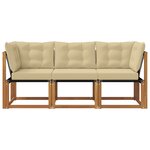vidaXL Canapé d’extérieur milieu et coin avec coussin 3 Pièce Naturel
