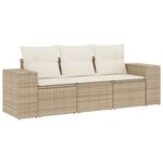 vidaXL Salon de jardin avec coussins 3 Pièces beige résine tressée