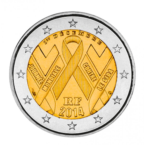 2 euros commémorative France 2014 - SIDACTION  Ruban rouge.