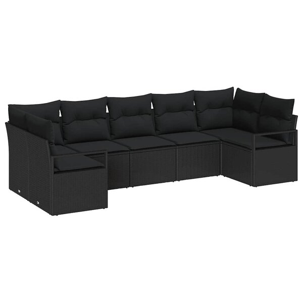 vidaXL Ensemble de canapé de jardin 7 Pièces Noir Poly rotin