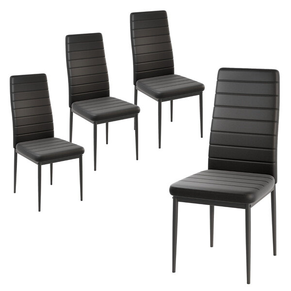 Lot de 4 chaises de salle à manger rembourrées 52 5 x 43 x 96 5 cm au design moderne en cuir synthétique noir 20_0012589