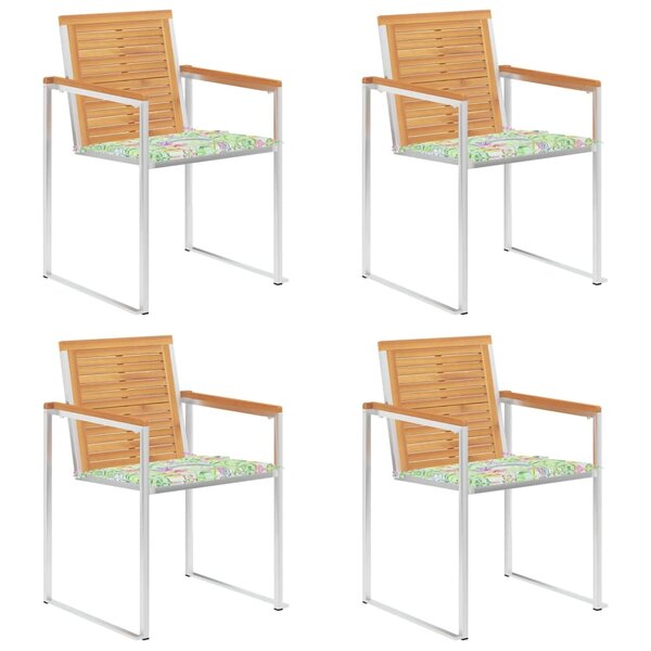 vidaXL Chaises de jardin 4 Pièces avec coussins Bois de teck massif