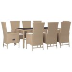 vidaXL Ensemble à manger de jardin et coussins 9 Pièces beige Poly rotin