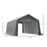 Tente garage carport dim. 6L x 3 6l x 2 75H m acier galvanisé robuste PE haute densité 195 g/m² imperméable anti-UV blanc gris