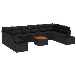 vidaXL Ensemble de canapé de jardin 11 pièces avec coussins Noir Poly Rotin Acacia