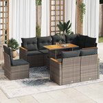 vidaXL Salon de jardin avec coussins 9 Pièces gris résine tressée acacia