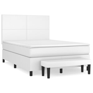 vidaXL Sommier à lattes de lit avec matelas Blanc 140x190cm Similicuir