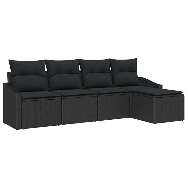 vidaXL Ensemble de Canapés avec coussin 5 Pièces Noir polyrotin