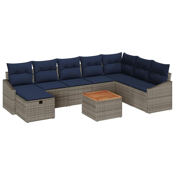 vidaXL Ensemble de canapé de jardin avec coussin 9 Pièces Gris Poly rotin