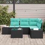 vidaXL Ensemble de canapé de jardin Noir et turquoise polyrotin