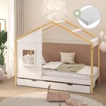 Lit Beau cabane tiroir nat.-blanc + matelas