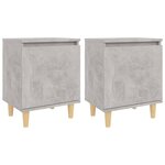 vidaXL Tables de chevet avec pieds en bois 2 Pièces Gris béton 40x30x50cm