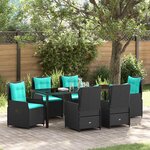 vidaXL Ensemble de salle à manger pour jardin 7 Pièces Noir Poly rotin