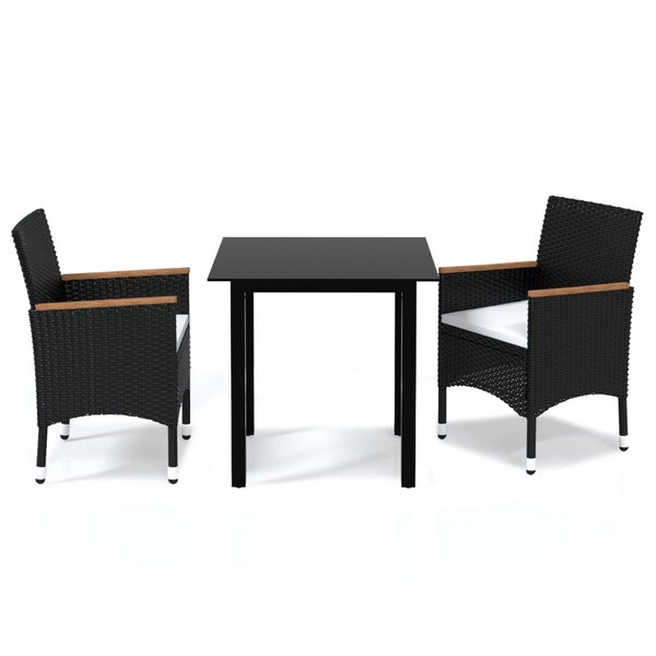 vidaXL Ensemble à dîner de jardin avec coussins 3 Pièces poly rotin noir