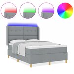 Lit box spring vidaXL avec matelas et LED Gris clair 140x200 cm Tissu