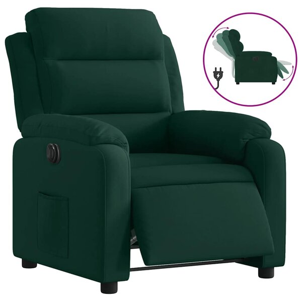vidaXL Fauteuil inclinable électrique vert foncé velours