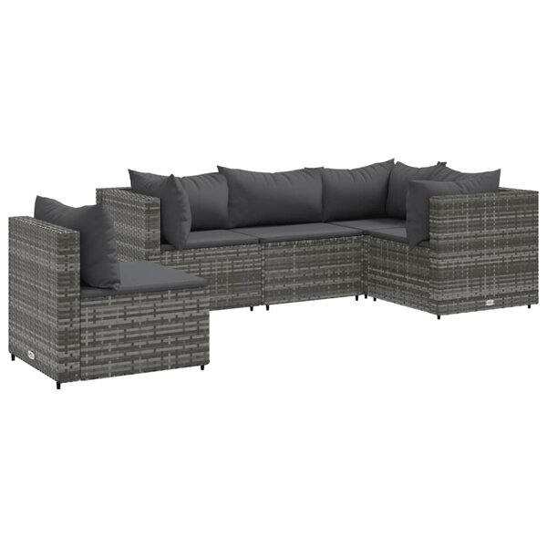 vidaXL Salon de jardin 5 Pièces avec coussins Gris Résine tressée