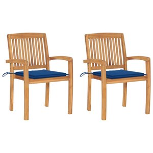 vidaXL Chaises de jardin lot de 2 avec coussins bleu royal Teck massif