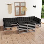 vidaXL Salon de jardin 9 Pièces avec coussins Gris Bois de pin massif