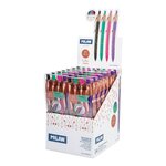 Présentoir Milan P1 Cuivre de 14 Paquets de 4 Stylos Bille Rétractable - Pointe Ronde 1mm - Toucher Caoutchouc - Couleurs Assorties