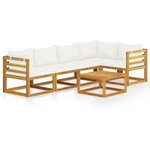 vidaXL Salon de jardin 6 Pièces avec coussin Crème Bois d'acacia solide