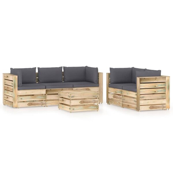 vidaXL Salon de jardin 6 Pièces avec coussins Bois imprégné de vert