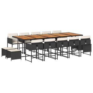 vidaXL Ensemble à manger de jardin 15 Pièces coussins noir résine tressée