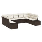vidaXL Salon de jardin 9 pièces avec coussins – Rattan poly marron