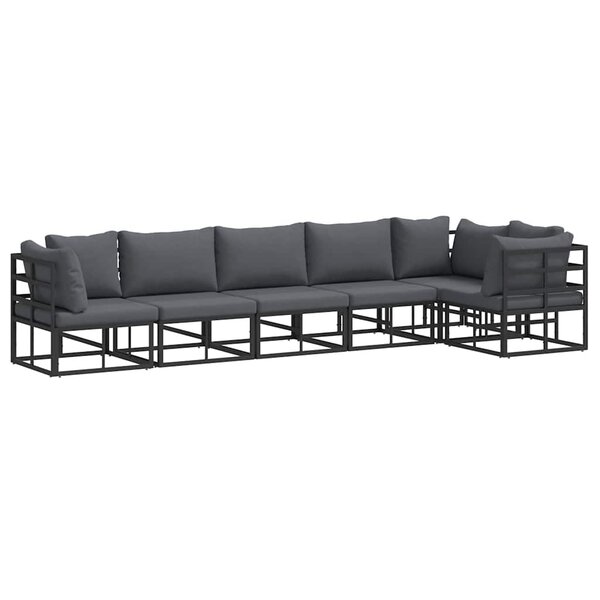 vidaXL Ensemble de canapé de jardin avec coussin 6 Pièces Noir Aluminium