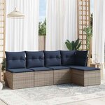 vidaXL Salon de jardin 5 Pièces avec coussins gris résine tressée