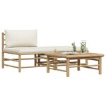 vidaXL Salon de jardin 3 Pièces avec coussins blanc crème Bambou