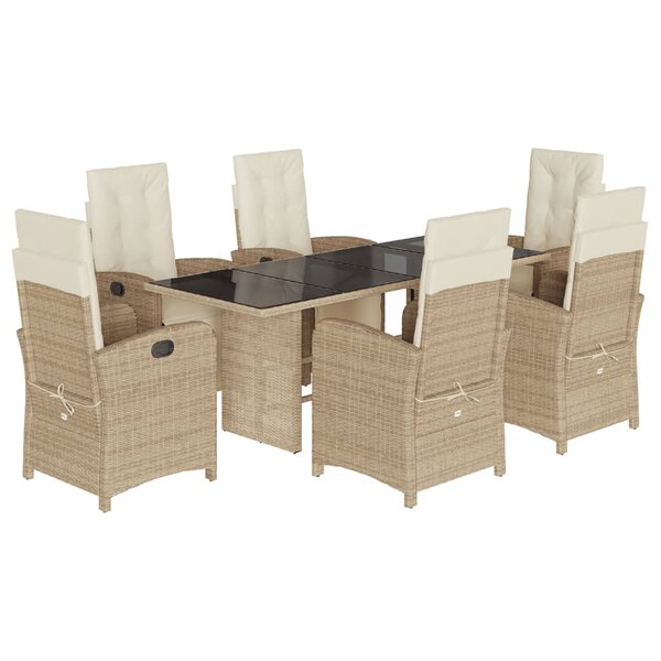 vidaXL Ensemble à manger de jardin et coussins 7 Pièces beige poly rotin
