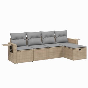 vidaXL Salon de jardin avec coussins 5Pièces mélange beige résine tressée