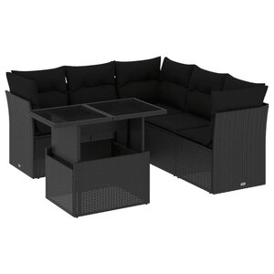 vidaXL Salon de jardin 6 Pièces avec coussins noir résine tressée