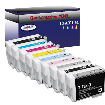 Lot de 9 Cartouches Compatibles pour Epson T7601 T7602 T7603 T7604 T7605 T7606 T7607 T7608 T7609  - T3AZUR
