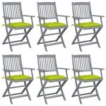vidaXL Chaises pliables d'extérieur lot de 6 et coussins Bois d'acacia