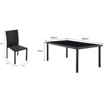 Ensemble repas de jardin - table en verre trempé et 8 chaises en résine tressée noir - Table 200 x 100 x73 cm - Chaise : 44 x 54 x 8