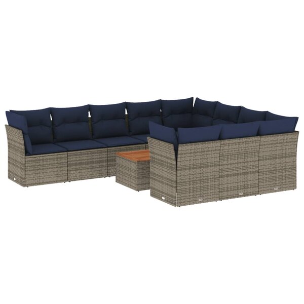 vidaXL Salon de jardin 11 Pièces avec coussins gris résine tressée